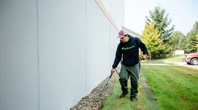 Commercial Landscaping Crew Maintenance Spraying Weeds Lawn Care Photo