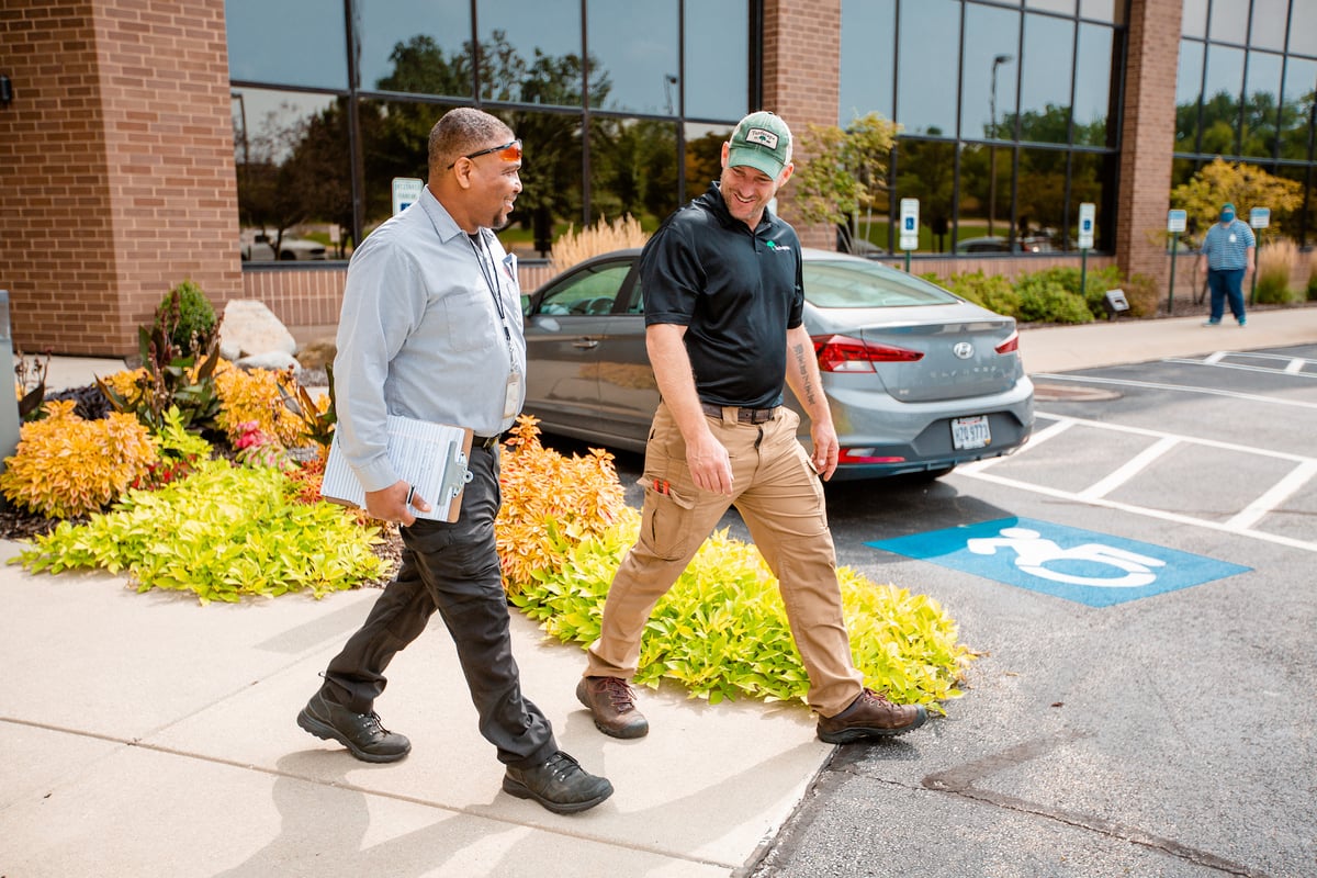 Landscapers at office building