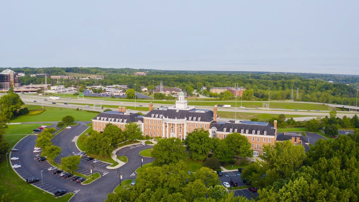 aerial photo of landscaping at college