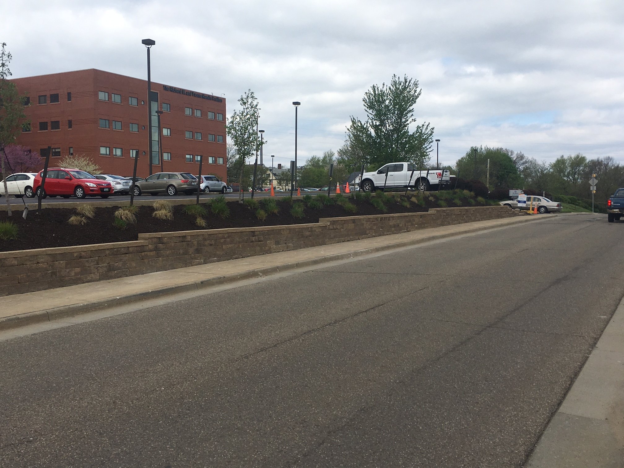 Erosion control retaining wall with plantings