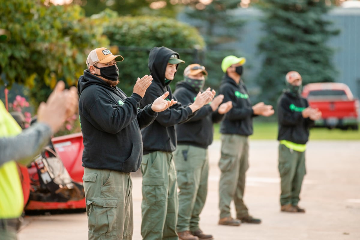 Landscape crew during a morning meeting