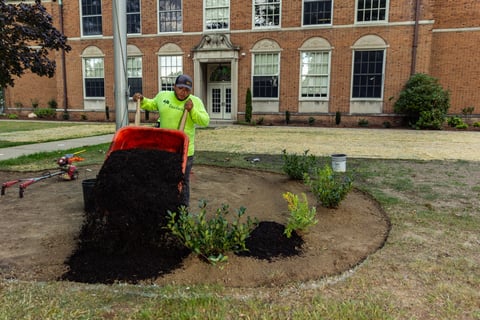 Commercial landscaping shaker school case study crew mulching