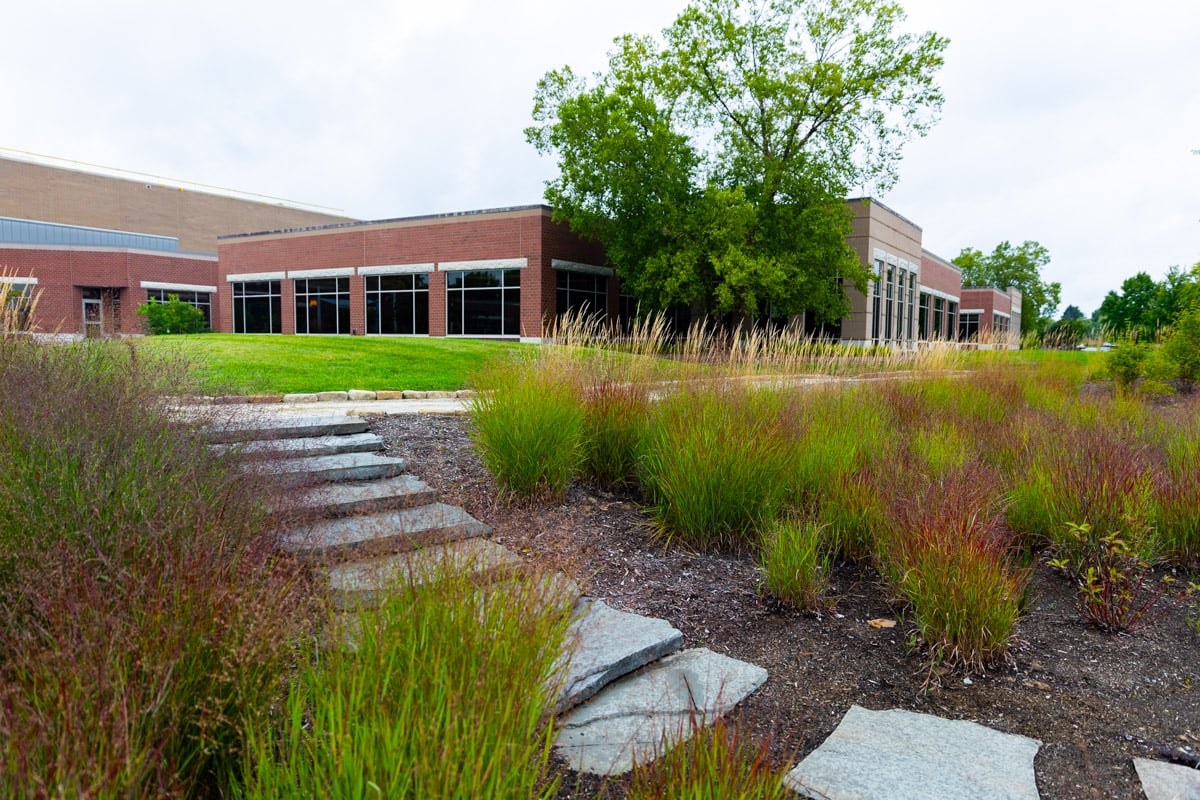 Paver walkway through landscape bed