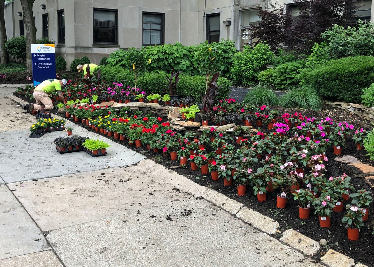 landscape crew installs annuals at commercial property