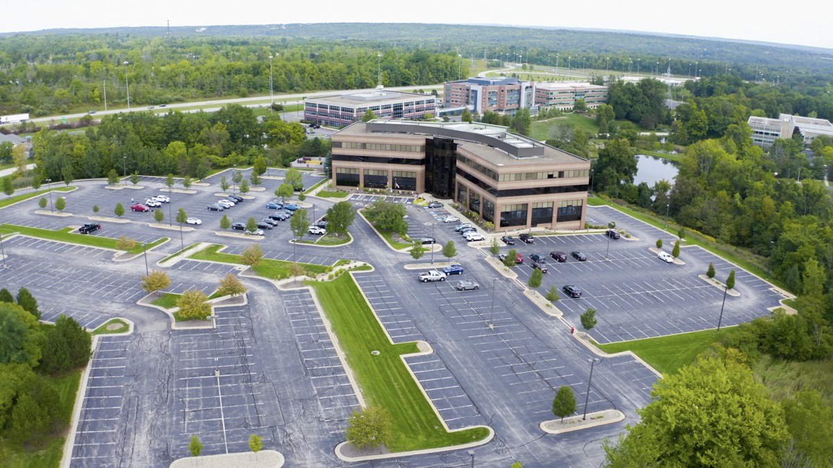 Aerial Commercial Landscaping Office Building Parking Lot 